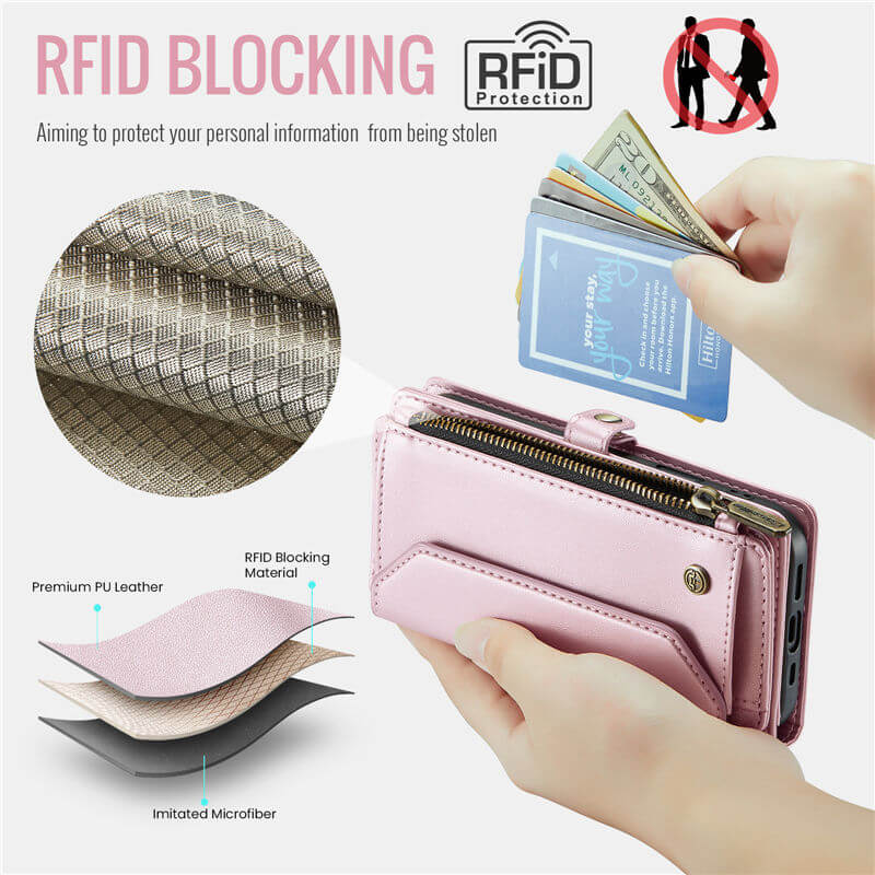 CaseMe iPhone 16 Pro Wallet RFID Blocking Crossbody Phone Case