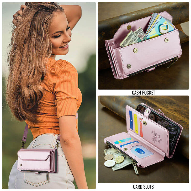 CaseMe iPhone 16 Pro Wallet RFID Blocking Crossbody Phone Case