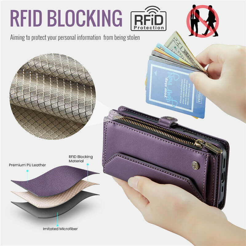 CaseMe iPhone 16 Pro Wallet RFID Blocking Crossbody Phone Case