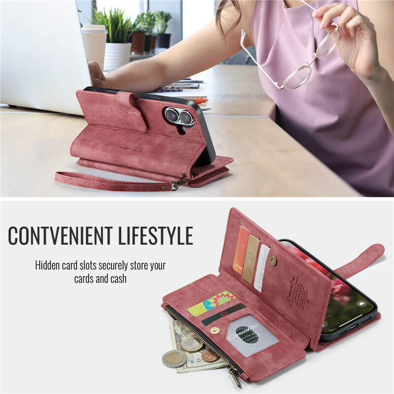 CaseMe iPhone 16 Wallet Case with Wrist Strap