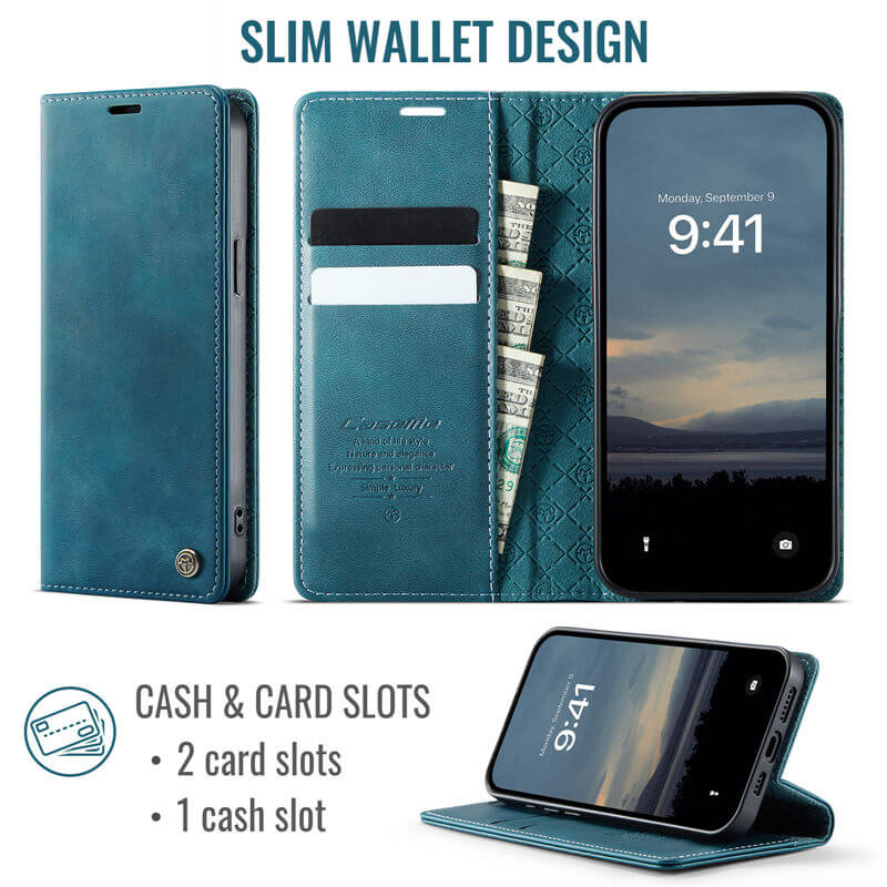 CaseMe iPhone 16E Magnetic Wallet Case with RFID Blocking