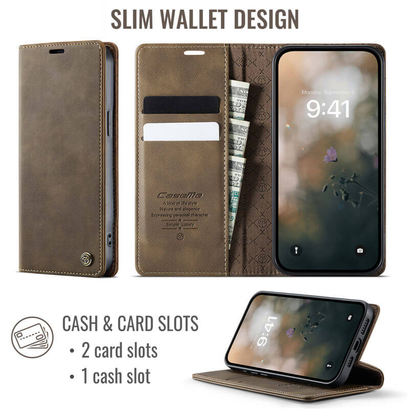 CaseMe iPhone 16E Magnetic Wallet Case with RFID Blocking