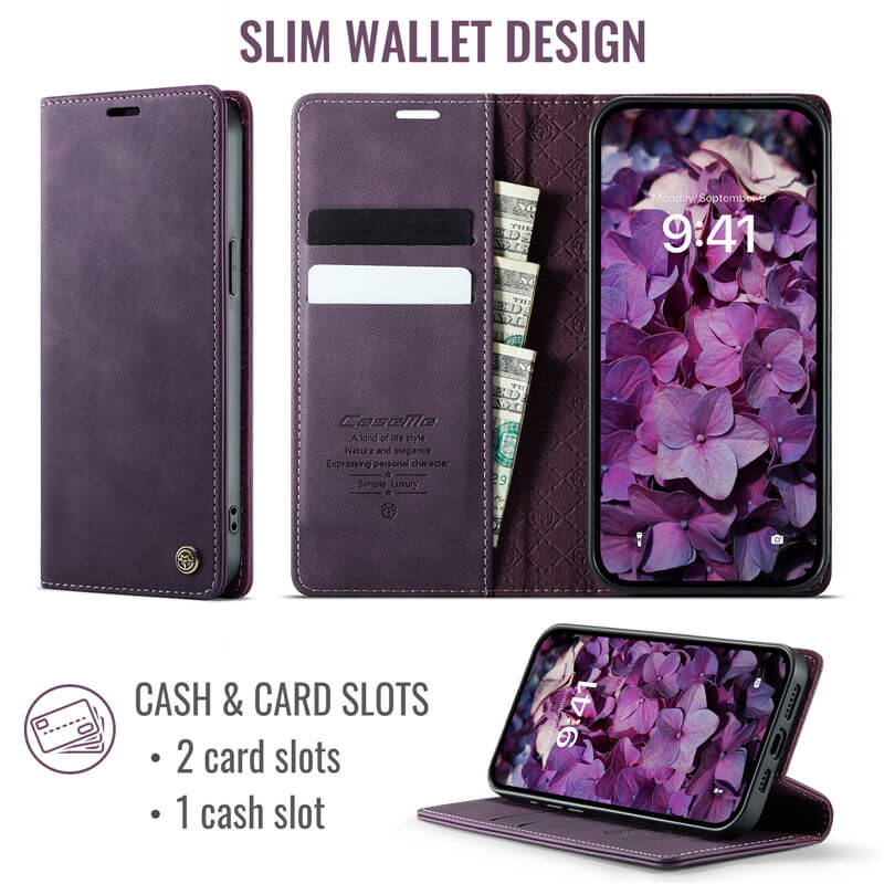 CaseMe iPhone 16E Magnetic Wallet Case with RFID Blocking