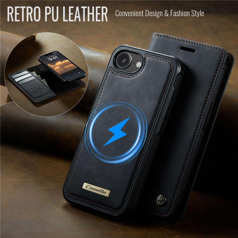 CaseMe iPhone 16E 2-in-1 Magnetic Wallet Case