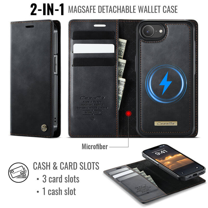 CaseMe iPhone 16E 2-in-1 Magnetic Wallet Case