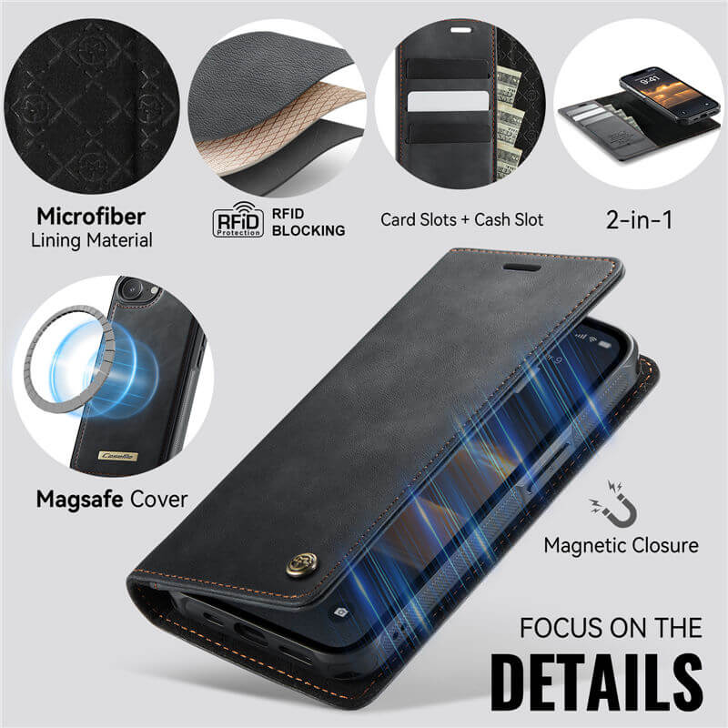 CaseMe iPhone 16E 2-in-1 Magnetic Wallet Case