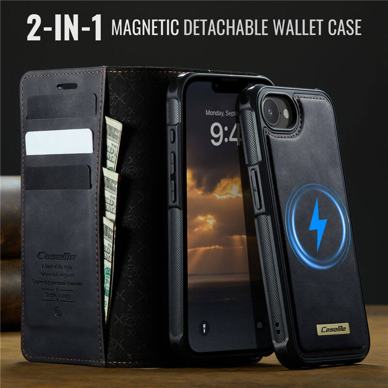 CaseMe iPhone 16E 2-in-1 Magnetic Wallet Case