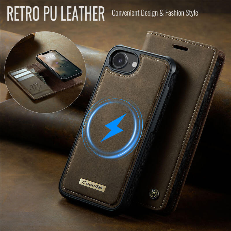 CaseMe iPhone 16E 2-in-1 Magnetic Wallet Case