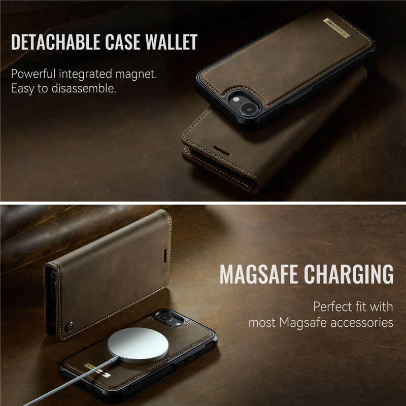 CaseMe iPhone 16E 2-in-1 Magnetic Wallet Case