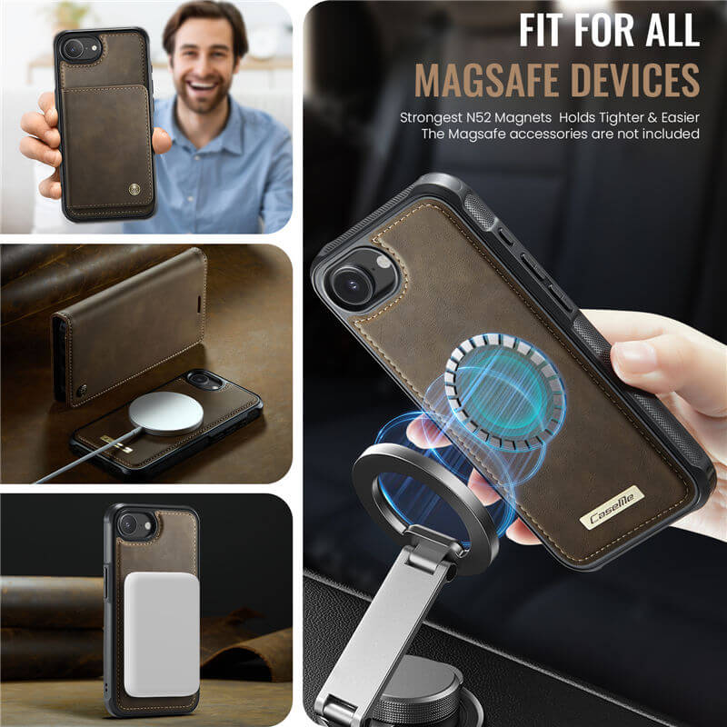 CaseMe iPhone 16E 2-in-1 Magnetic Wallet Case