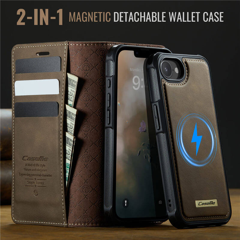 CaseMe iPhone 16E 2-in-1 Magnetic Wallet Case