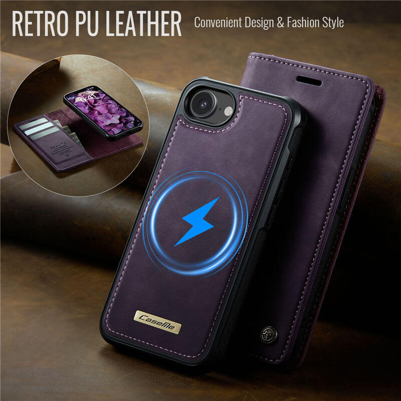 CaseMe iPhone 16E 2-in-1 Magnetic Wallet Case