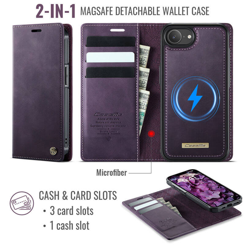 CaseMe iPhone 16E 2-in-1 Magnetic Wallet Case