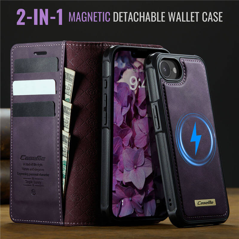 CaseMe iPhone 16E 2-in-1 Magnetic Wallet Case
