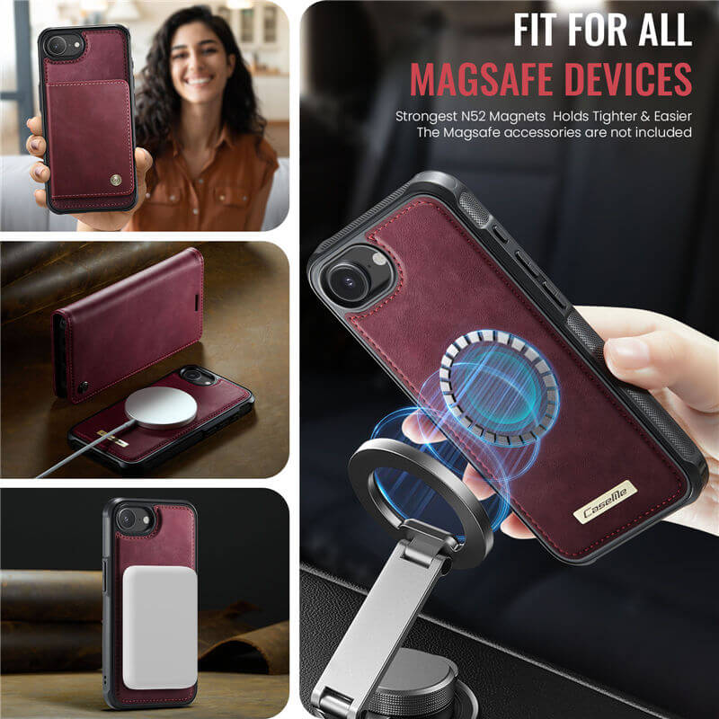 CaseMe iPhone 16E 2-in-1 Magnetic Wallet Case