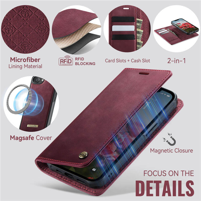 CaseMe iPhone 16E 2-in-1 Magnetic Wallet Case