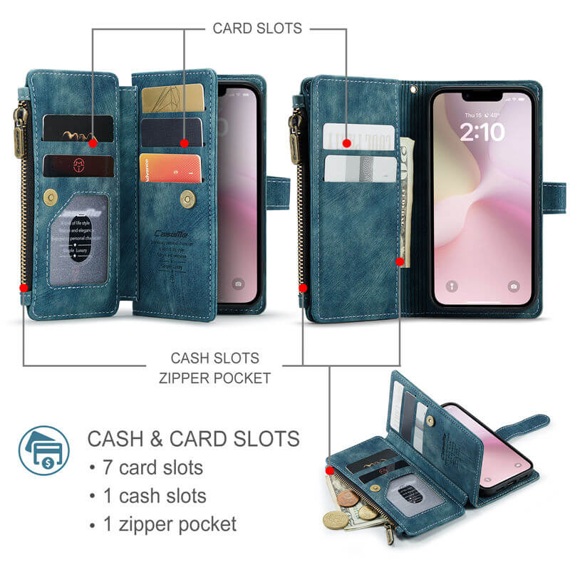 CaseMe iPhone 16e Wallet Case with Wrist Strap