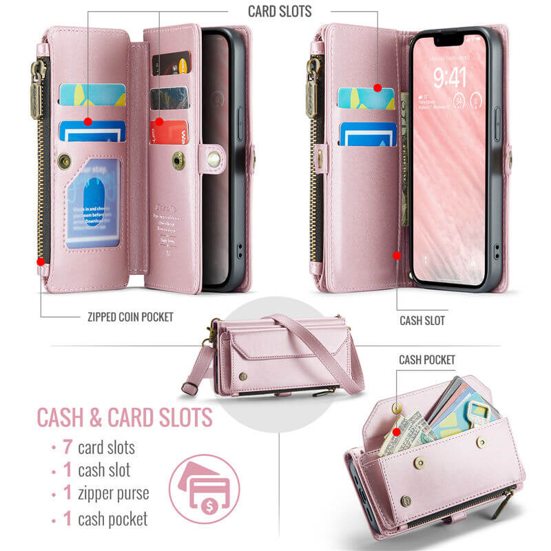 CaseMe iPhone 16e Wallet RFID Blocking Crossbody Phone Case