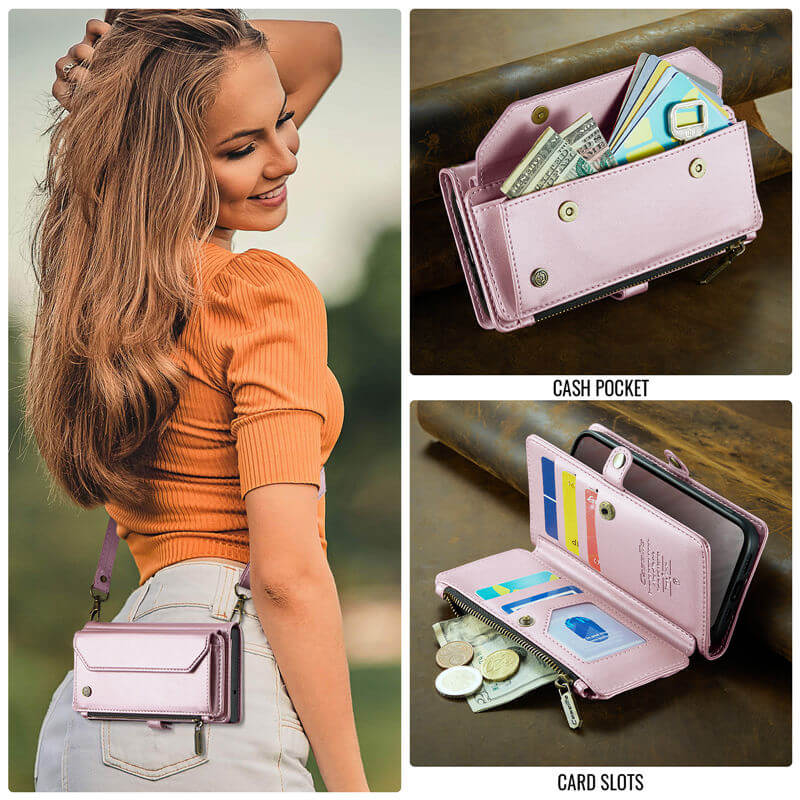 CaseMe iPhone 16e Wallet RFID Blocking Crossbody Phone Case