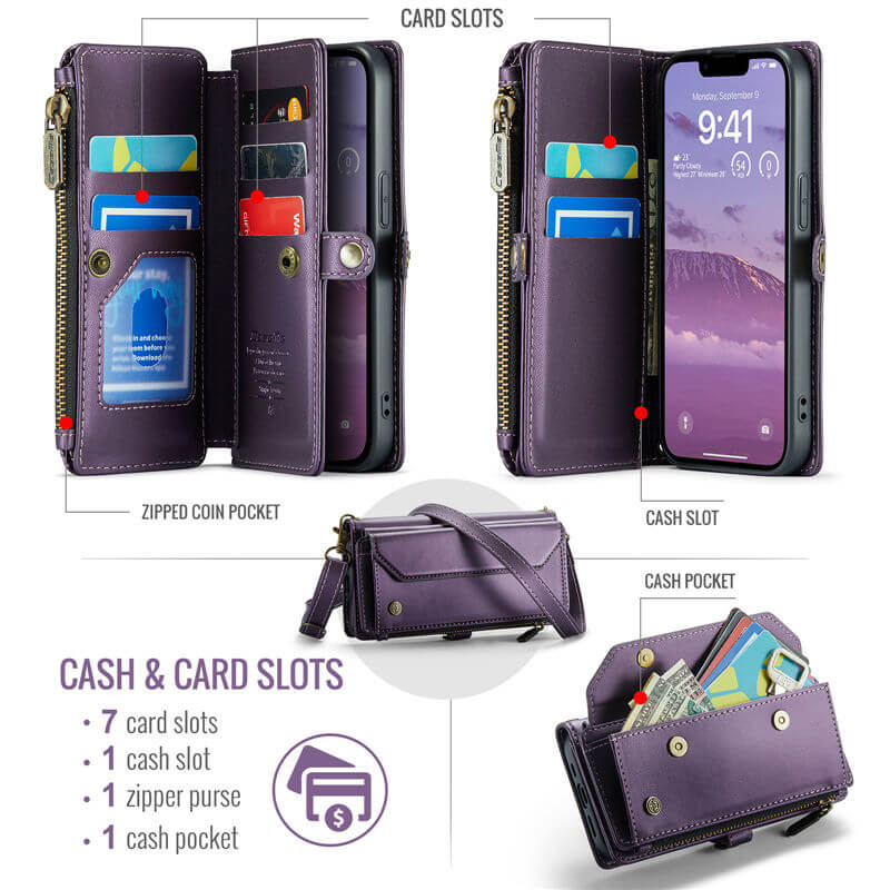 CaseMe iPhone 16e Wallet RFID Blocking Crossbody Phone Case