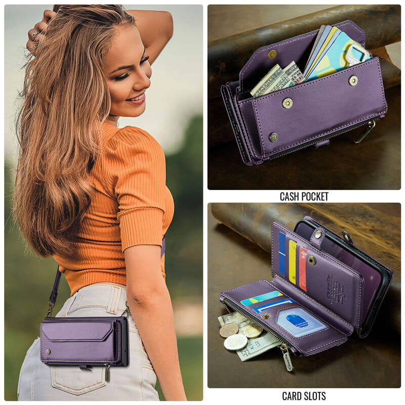 CaseMe iPhone 16e Wallet RFID Blocking Crossbody Phone Case