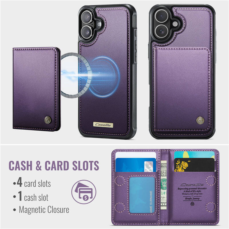 CaseMe iPhone 16 2-in-1 Detachable Magnetic Wallet Case