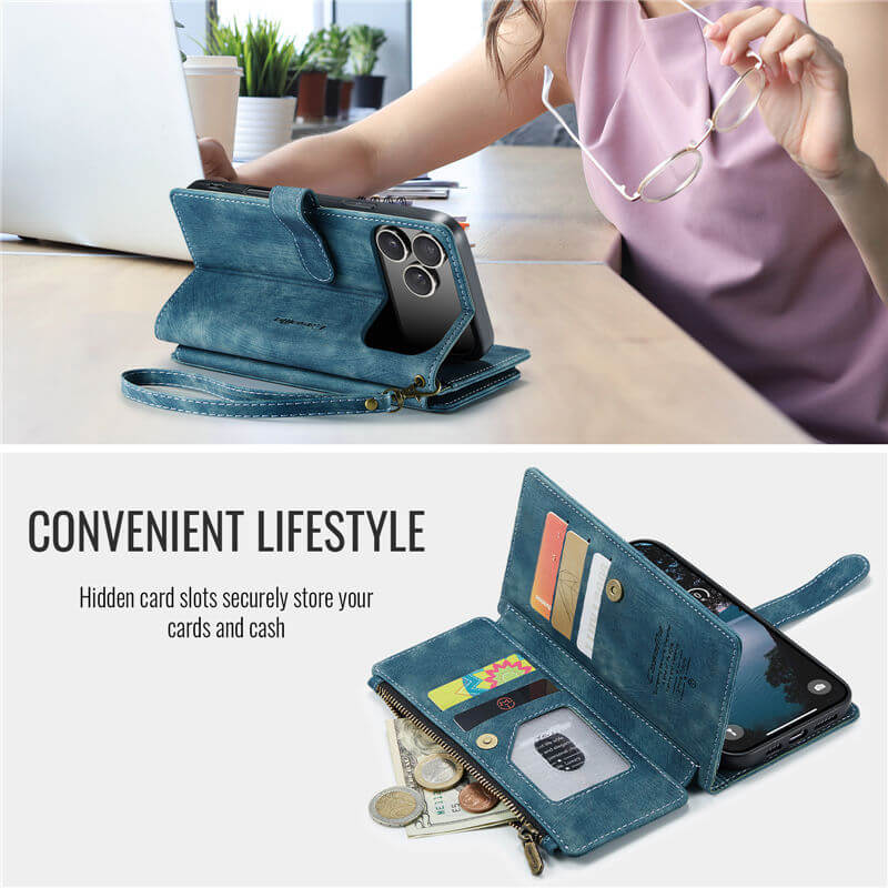 CaseMe iPhone 17 Pro Wallet Case with Wrist Strap