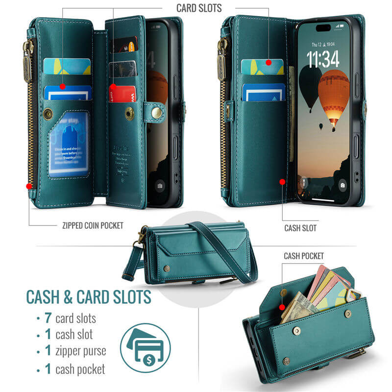 CaseMe iPhone 17 Pro Wallet RFID Blocking Crossbody Phone Case
