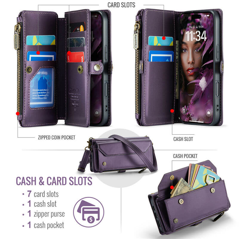 CaseMe iPhone 17 Pro Wallet RFID Blocking Crossbody Phone Case