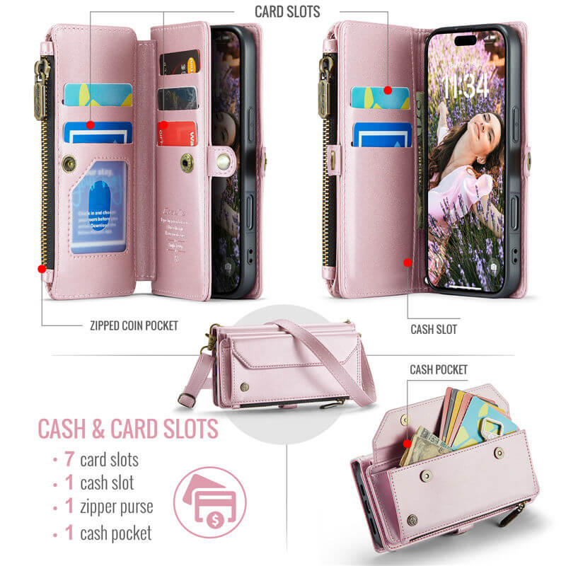 CaseMe iPhone 17 Wallet RFID Blocking Crossbody Phone Case