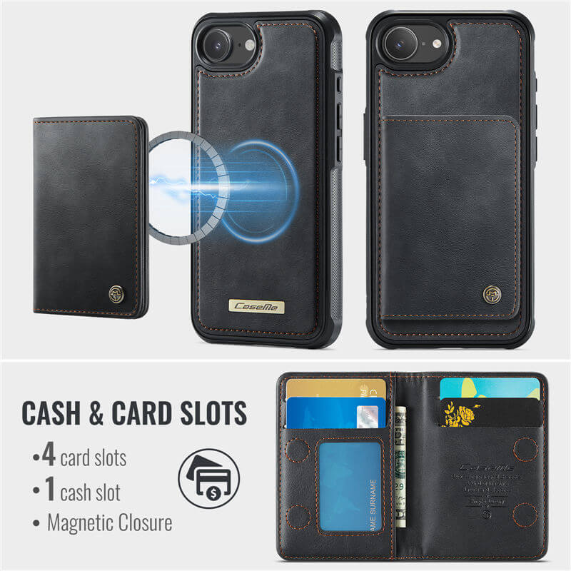 CaseMe iPhone 16e 2-in-1 Detachable Magnetic Wallet Case