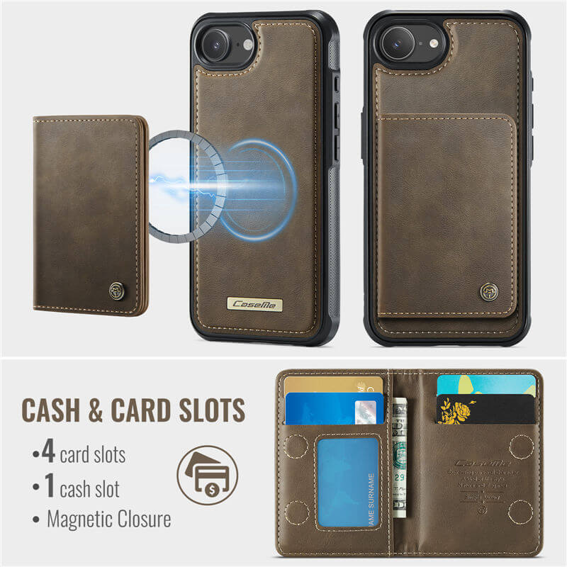 CaseMe iPhone 16e 2-in-1 Detachable Magnetic Wallet Case