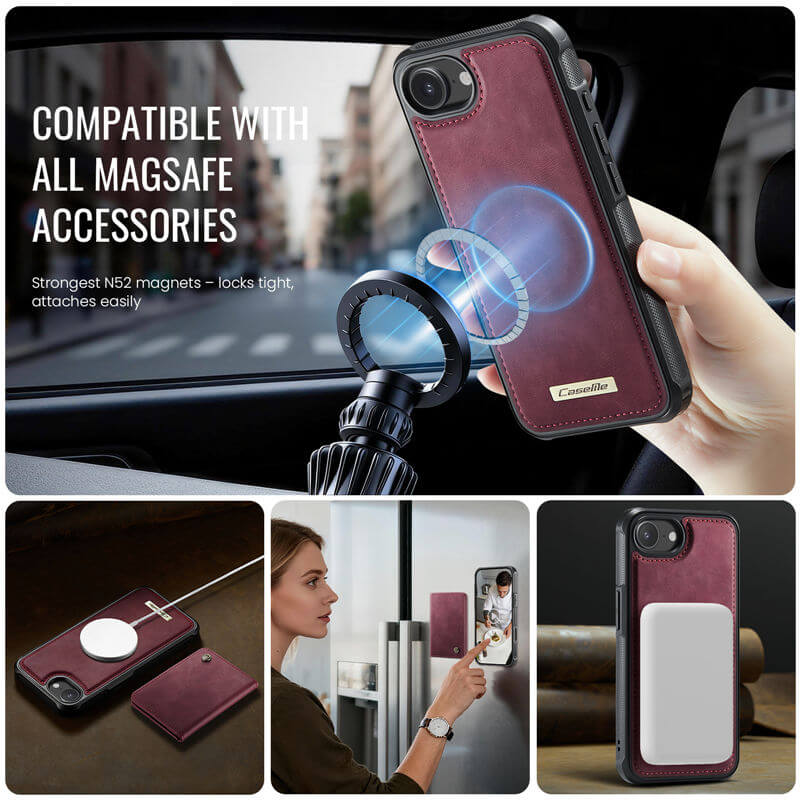 CaseMe iPhone 16e 2-in-1 Detachable Magnetic Wallet Case