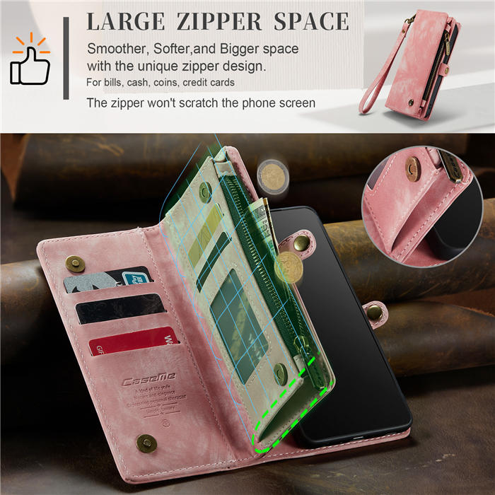 CaseMe iPhone 7 Plus/8 Plus Zipper Wallet Magnetic Detachable 2 in 1 Case with Wrist Strap