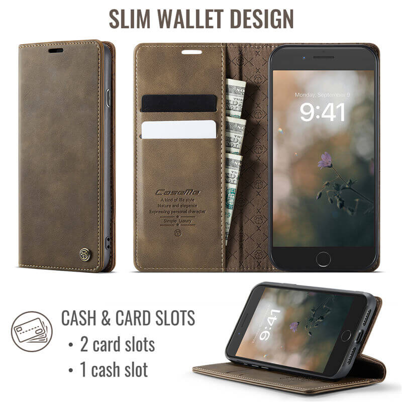 CaseMe iPhone 7/8/SE 2020/SE 2022 Magnetic Wallet Case with RFID Blocking