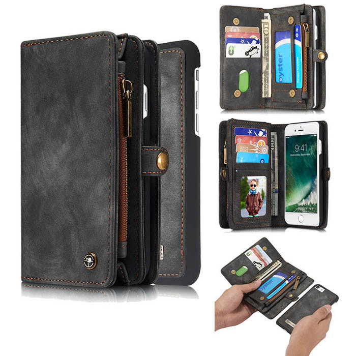 CaseMe iPhone SE 2020 Zipper Wallet Magnetic Detachable Case Black