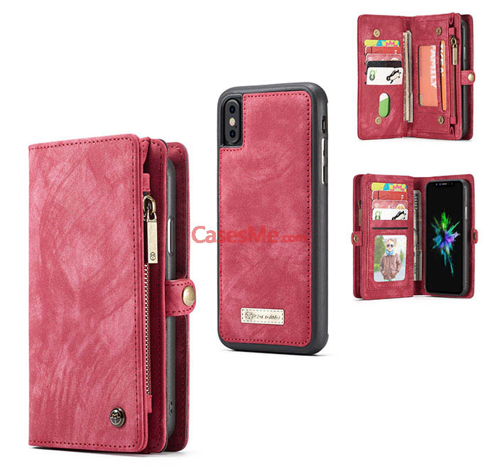 CaseMe iPhone X Zipper Wallet Detachable 2 in 1 Folio Case Red