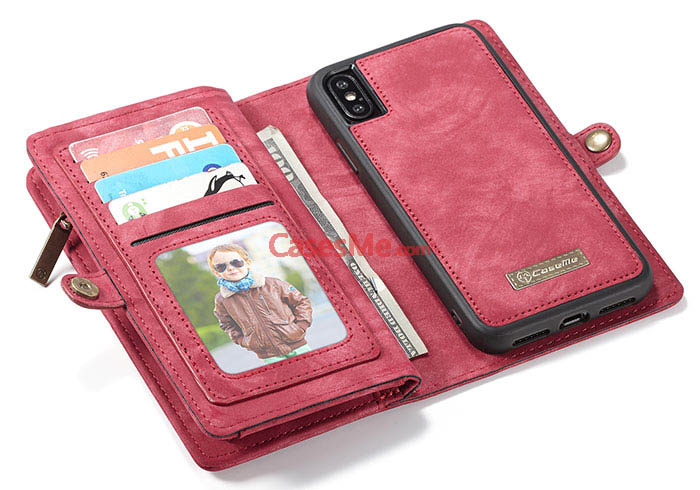 CaseMe iPhone X Zipper Wallet Detachable 2 in 1 Folio Case Red