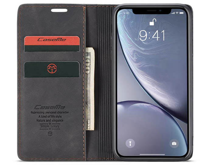 CaseMe iPhone XR Retro Wallet Kickstand Magnetic Flip Leather Case