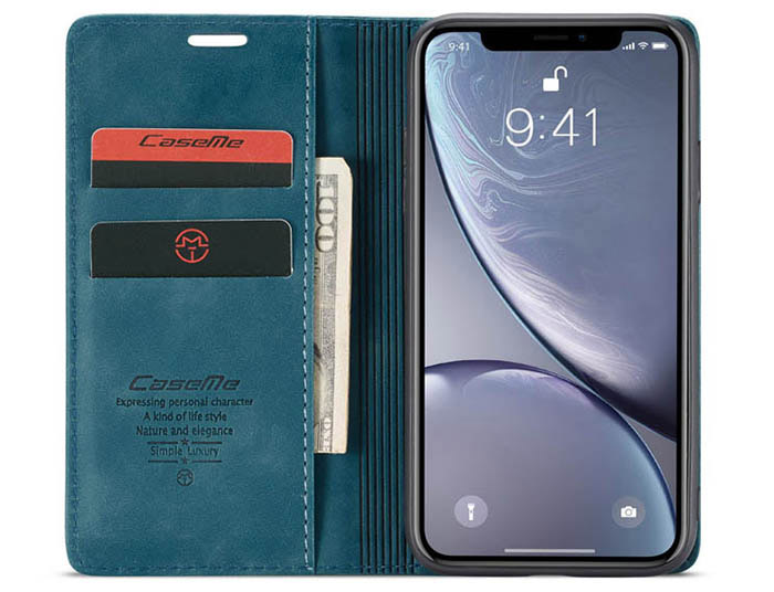 CaseMe iPhone XR Retro Wallet Kickstand Magnetic Flip Leather Case