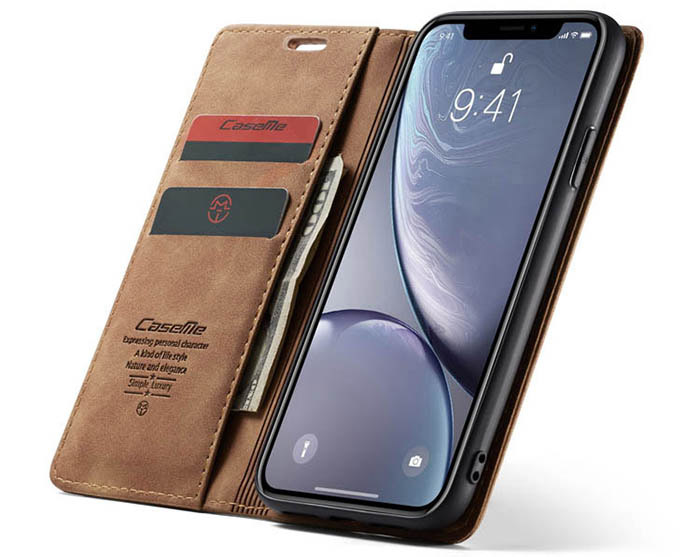 CaseMe iPhone XR Retro Wallet Kickstand Magnetic Flip Leather Case