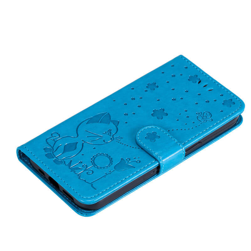 For iPhone 16 Cat Bee Embossed Pattern Wallet Case