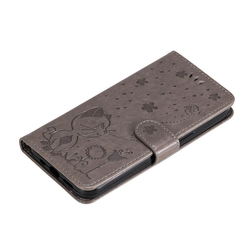 For iPhone 16 Cat Bee Embossed Pattern Wallet Case