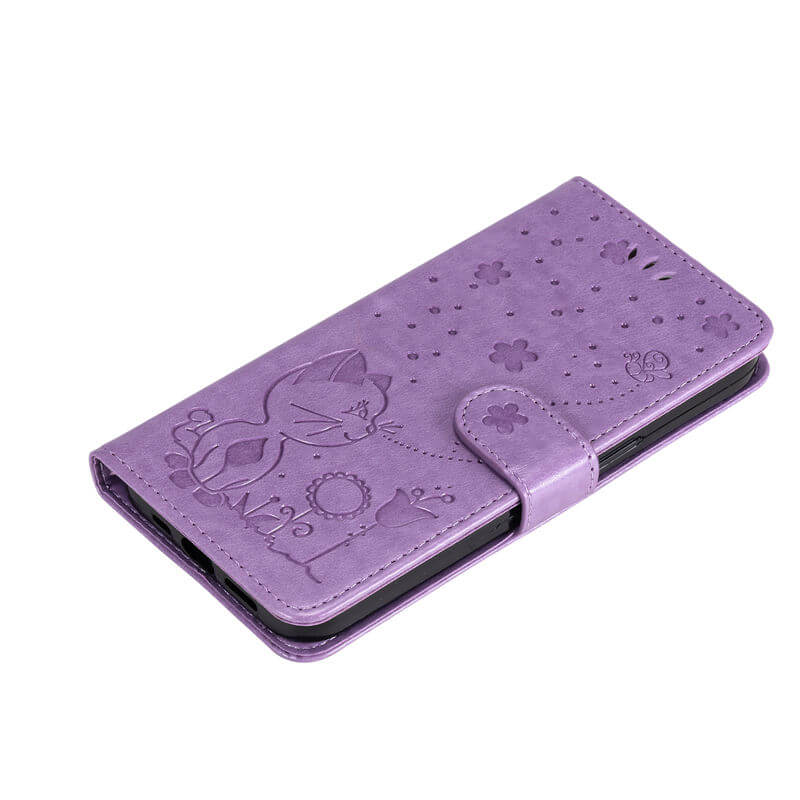 For iPhone 16 Cat Bee Embossed Pattern Wallet Case