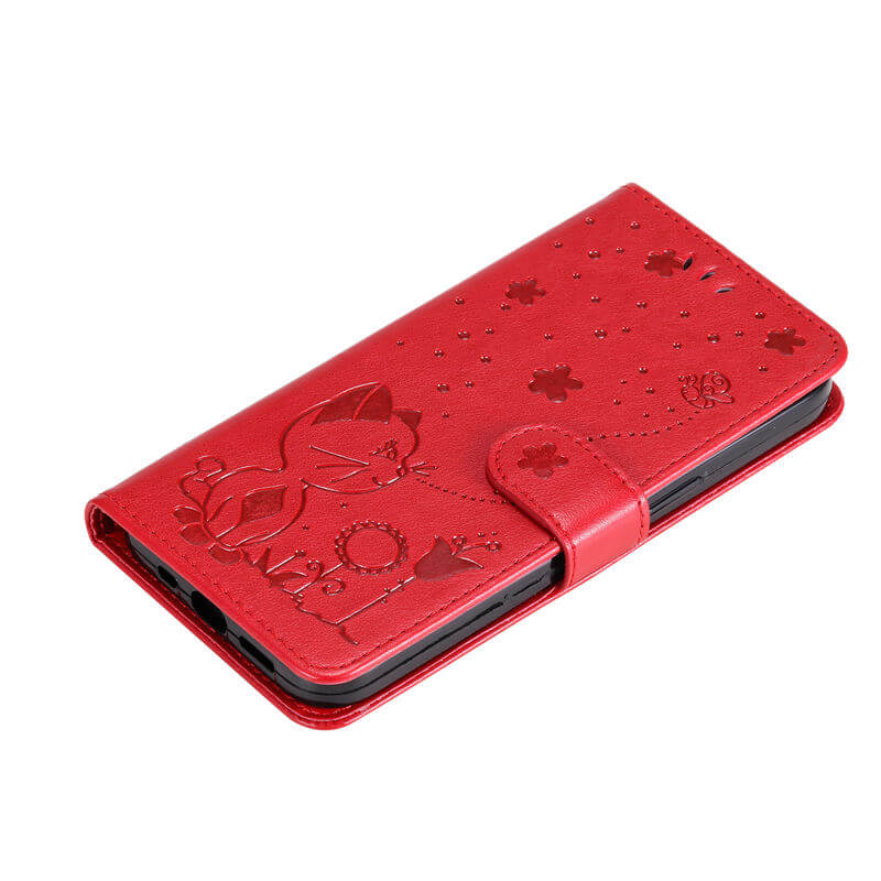 For iPhone 16 Cat Bee Embossed Pattern Wallet Case