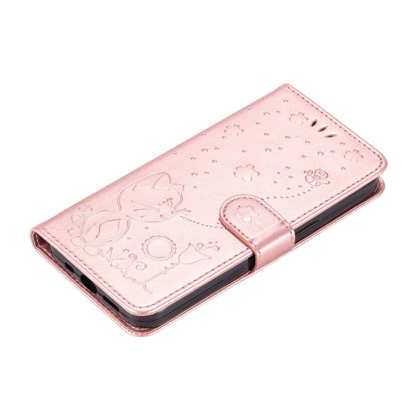 For iPhone 16 Cat Bee Embossed Pattern Wallet Case