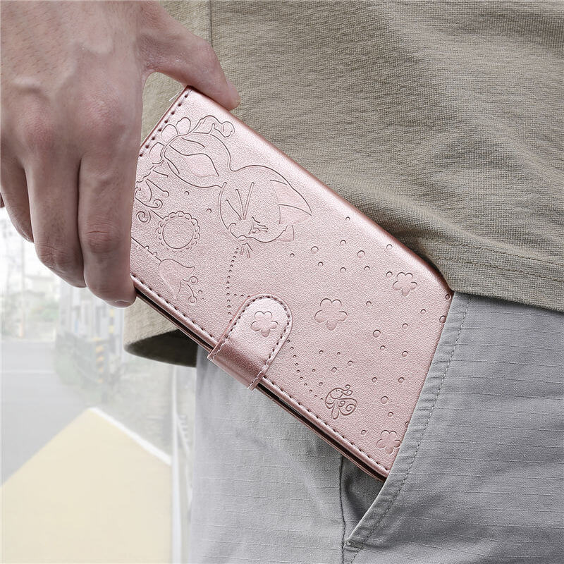 For iPhone 16 Cat Bee Embossed Pattern Wallet Case