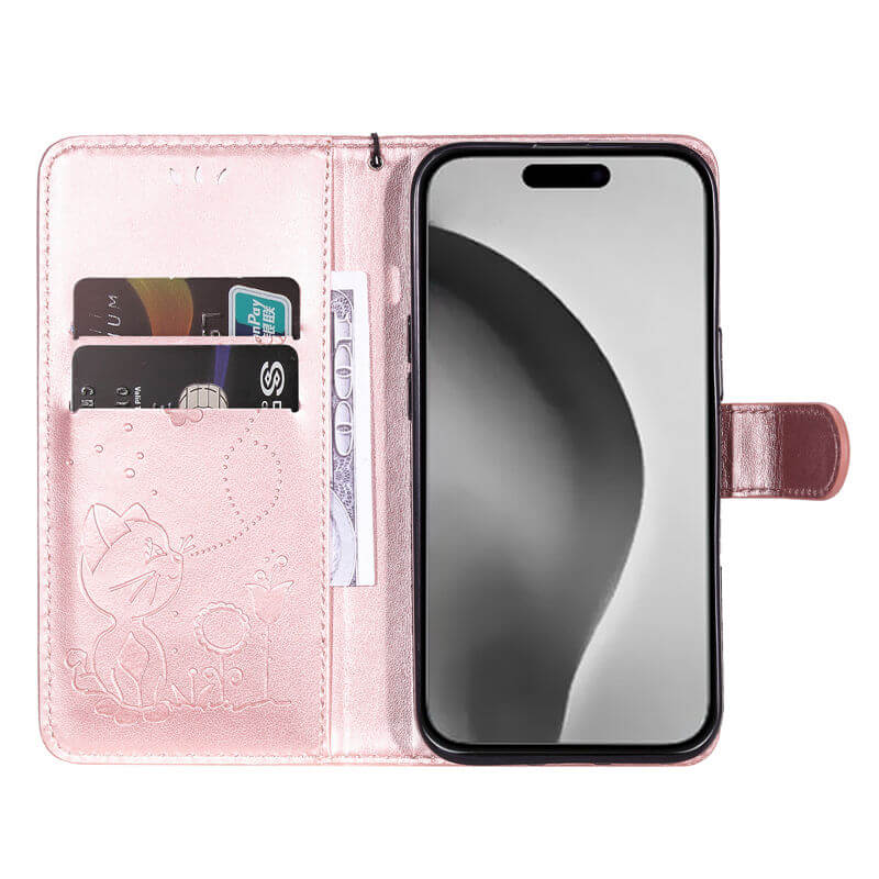 For iPhone 16 Plus Cat Bee Embossed Pattern Wallet Case