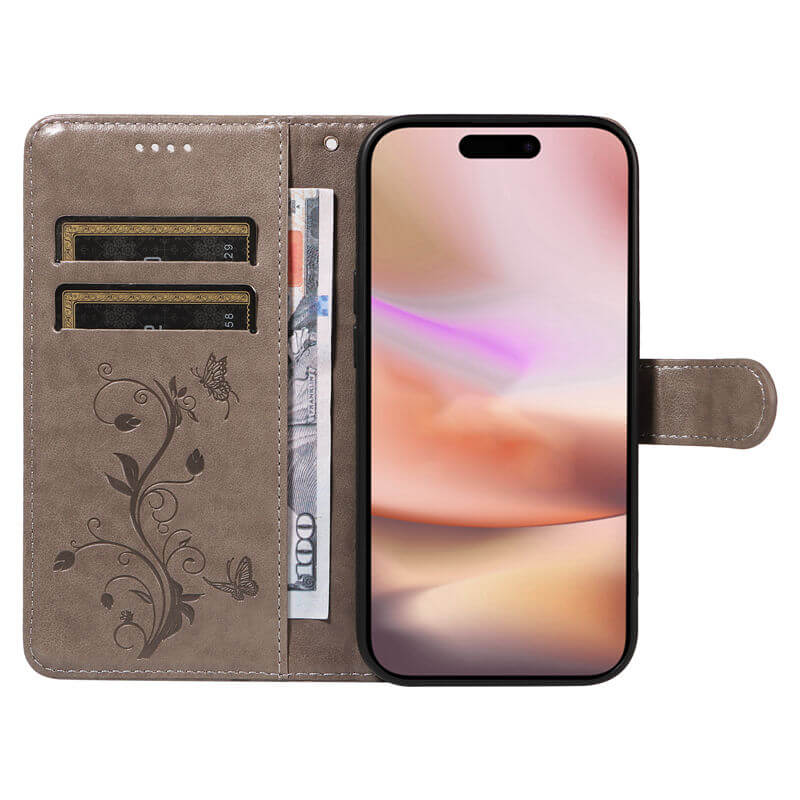 For iPhone 16 Plus Apricot Blossom Embossed Pattern Wallet Case