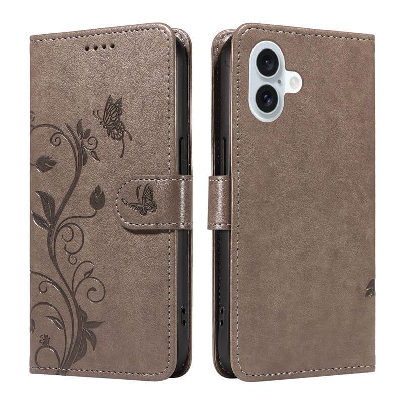 For iPhone 16 Plus Apricot Blossom Embossed Pattern Wallet Case